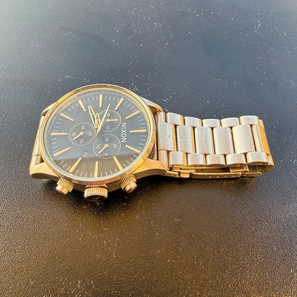 Nixon Men's Chronograph Watch - Black Dial with Gold Accents - Picture 3 of 7